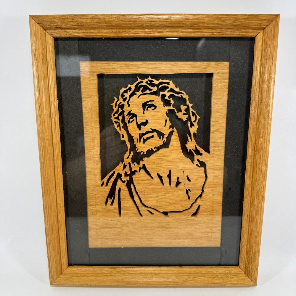 Vintage Jesus Christ Crown of Thorns Scroll Cut Wood Wall Art Religious Decor